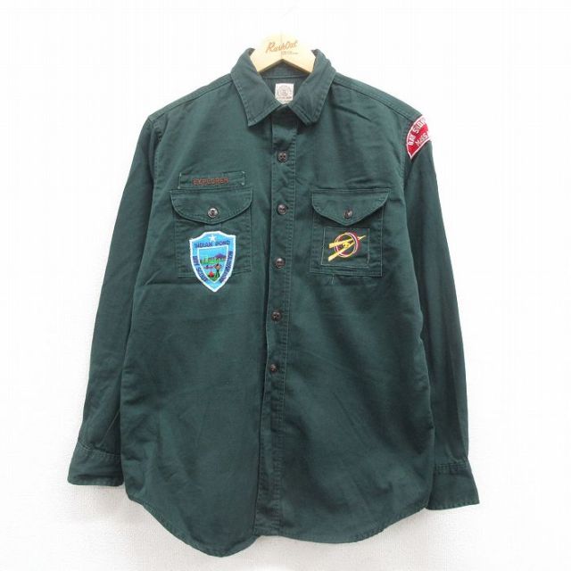 M★古着 長袖 ビンテージ ボーイスカウト シャツ メンズ 70年代 70s インディアン 緑 グリーン 【spe】 25aug02 中古 トップス