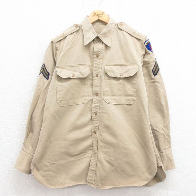 【50%OFF】60s ミリタリーシャツ マチ付き カーキ L | 古着