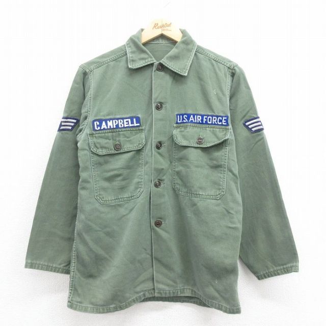 【20%OFF】M★古着 長袖 ビンテージ ミリタリー シャツ メンズ 60年代 60s USエアフォース 緑 グリーン 【spe】 25aug04 中古 トップス