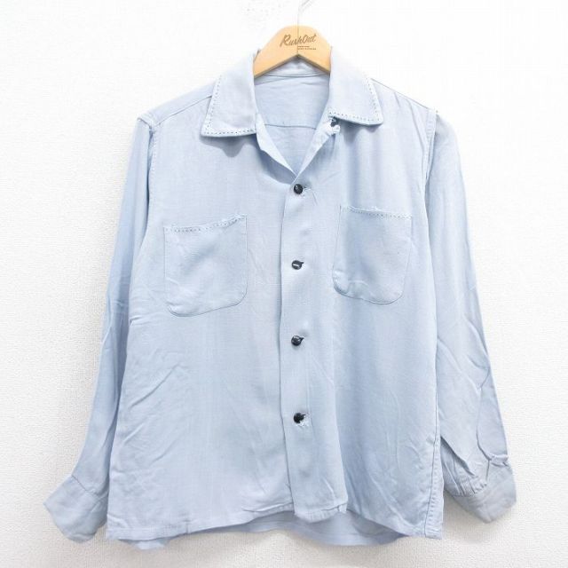 M★古着 長袖 ビンテージ シャツ メンズ 60年代 60s 開襟 オープンカラー グレー 25aug04 中古 トップス