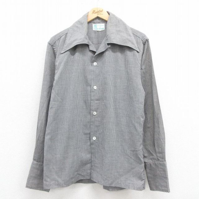 M★古着 長袖 ビンテージ シャツ メンズ 70年代 70s 開襟 オープンカラー グレー 25aug04 中古 トップス