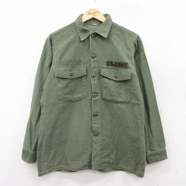 【50%OFF】L★古着 長袖 ビンテージ ミリタリー シャツ メンズ 70年代 70s USアーミー ARMY USA製 濃緑 グリーン 25aug19 中古 トップス