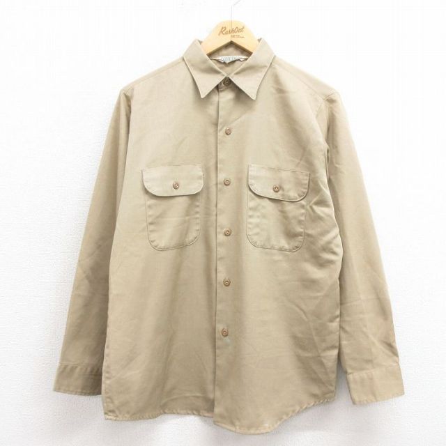 【20%OFF】M★古着 ダブルウェア 長袖 ビンテージ ワーク シャツ メンズ 70年代 70s ベージュ カーキ 25oct18 中古 トップス