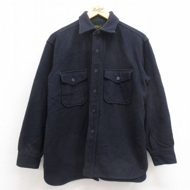 L★古着 長袖 ビンテージ ウール シャツ メンズ 60年代 60s CPO マチ付き 紺 ネイビー 25oct18 中古 トップス