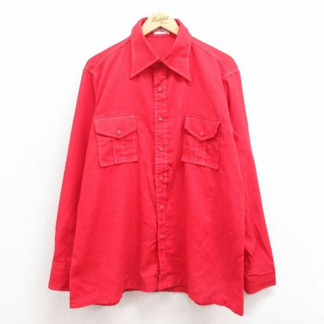 XL★古着 マックレガー 長袖 ビンテージ シャツ メンズ 70年代 70s 大きいサイズ USA製 赤 レッド 25oct18 中古 トップス