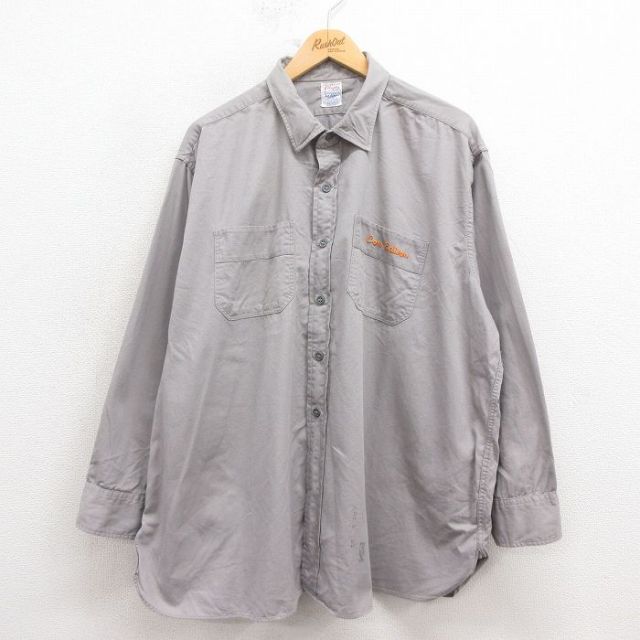XL★古着 長袖 ビンテージ ワーク シャツ メンズ 60年代 60s マチコットン USA製 グレー 25oct18 中古 トップス
