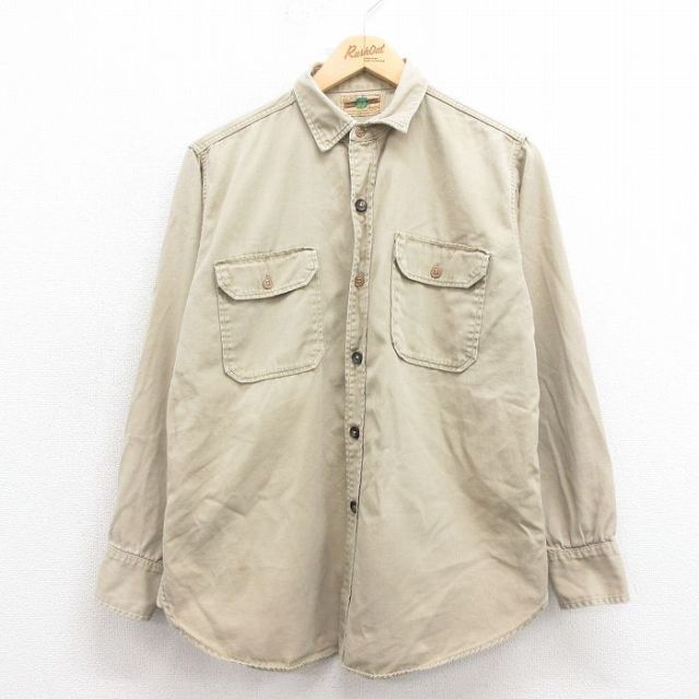 L★古着 長袖 ビンテージ ワーク シャツ メンズ 60年代 60s マチ付き ベージュ カーキ 25oct22 中古 トップス