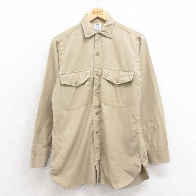 M★古着 長袖 ビンテージ ワーク シャツ メンズ 60年代 60s マチ付き USA製 ベージュ カーキ 25oct22 中古 トップス