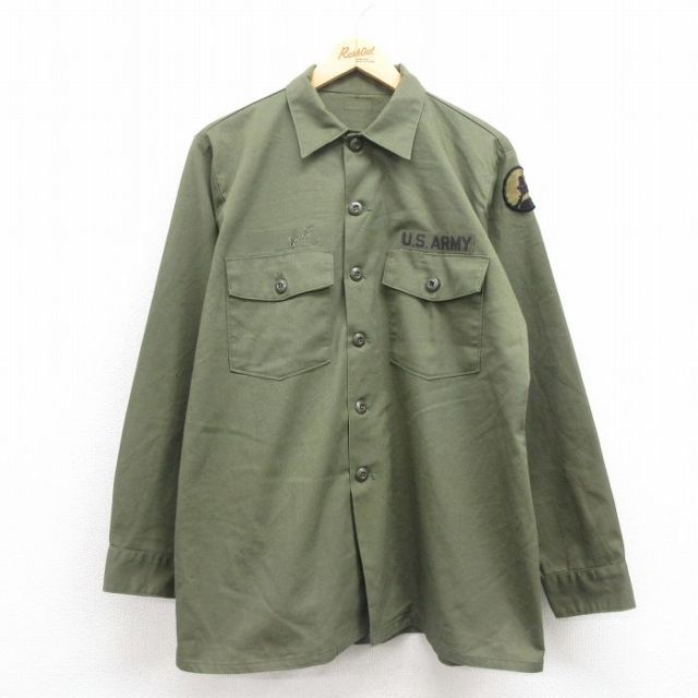 XL★古着 長袖 ビンテージ ミリタリー シャツ メンズ 70年代 70s USアーミー ユーティリティ USA製 緑 グリーン 25oct22 中古 トップス