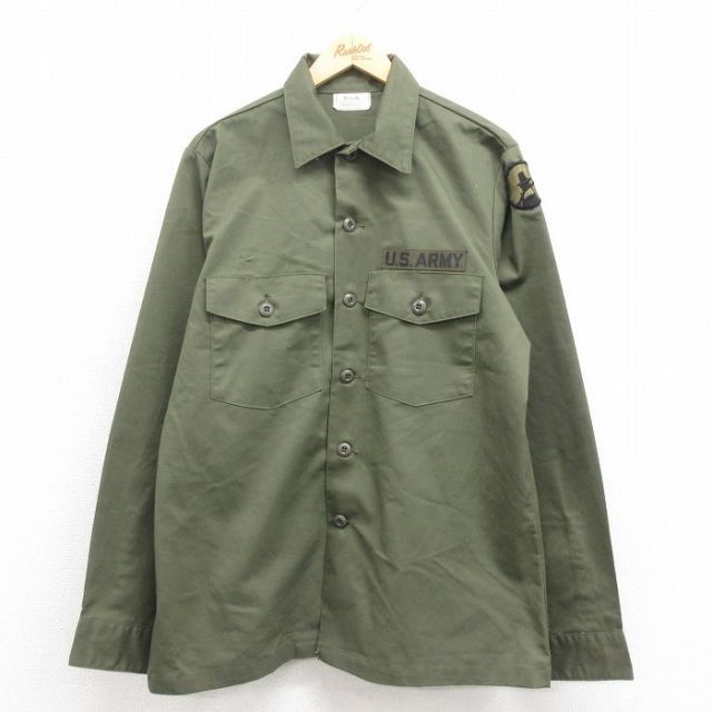 L★古着 長袖 ビンテージ ミリタリー シャツ メンズ 70年代 70s USアーミー ユーティリティ USA製 緑 グリーン 25oct22 中古 トップス