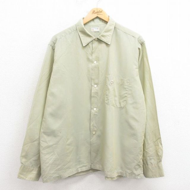 XL★古着 タウンクラフト 長袖 ビンテージ シャツ メンズ 70年代 70s 薄緑 グリーン 25oct22 中古 トップス