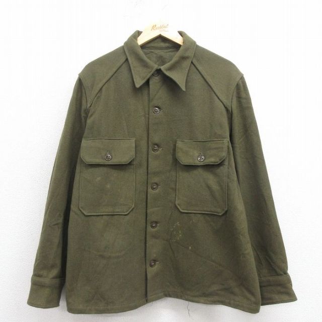 XL★古着 長袖 ビンテージ ミリタリー シャツ メンズ 60年代 60s USA製 緑 25nov12