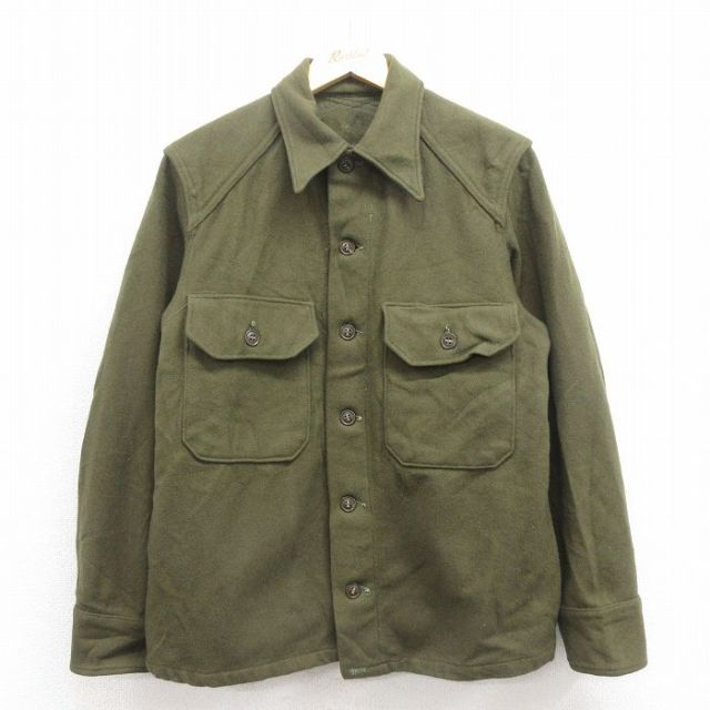L★古着 長袖 ビンテージ ミリタリー シャツ メンズ 60年代 60s USA製 緑 25nov12