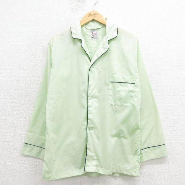 70s 長袖パジャマシャツ 開襟 グリーン M | 古着