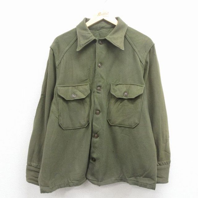 L★古着 長袖 ビンテージ ミリタリー シャツ メンズ 70年代 70s 緑 26jan22