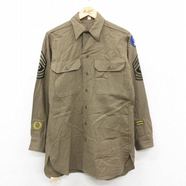 M★古着 長袖 ビンテージ ミリタリー シャツ メンズ 40年代 40s ウール USA製 濃緑 26feb10