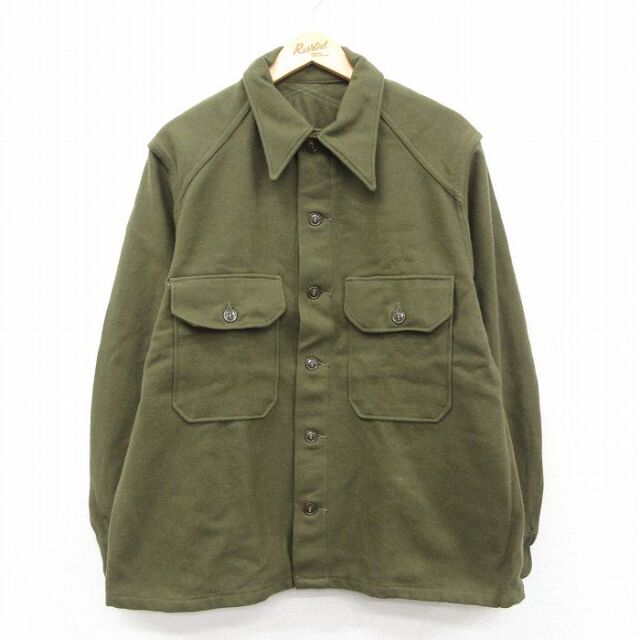 XL★古着 長袖 ビンテージ ミリタリー シャツ メンズ 50年代 50s USA製 濃緑【spe】 26feb10