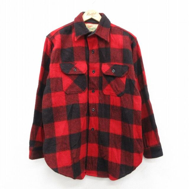 L★古着 ダックスバック 長袖 ビンテージ ウール シャツ メンズ 50年代 50s 赤他 バッファロー チェック【spe】 26feb10