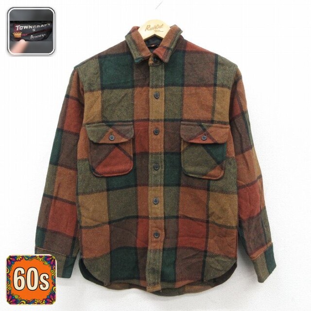 タウンクラフト 60s 長袖シャツ CPO ブラウンチェック S | 古着
