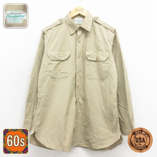 【50%OFF】60s ワークシャツ マチ付き ベージュ L | 古着
