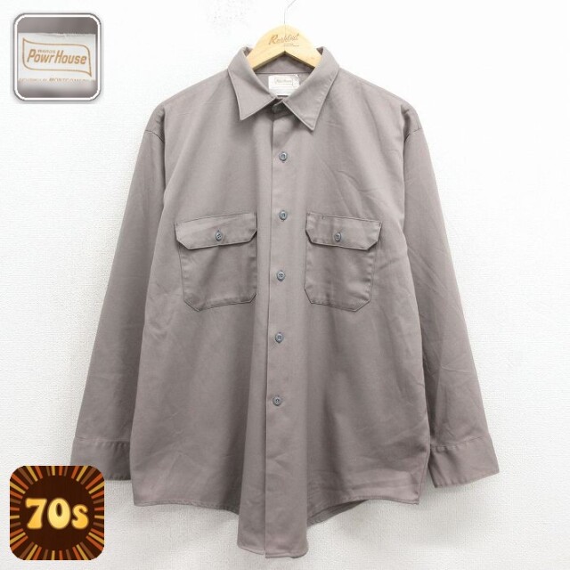 【20%OFF】パワーハウス 70s 長袖ワークシャツ グレー メンズXL相当 | 古着