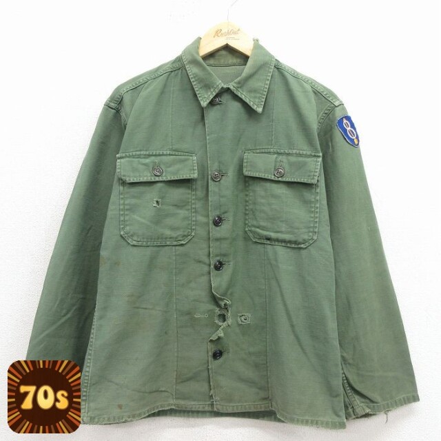 【20%OFF】70s ミリタリーシャツ グリーン メンズM相当 | 古着