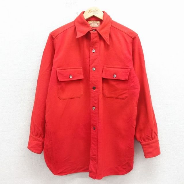 50s 長袖シャツ マチ付き レッド メンズL相当 | 古着