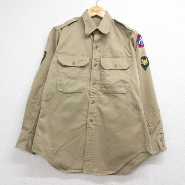 60s ミリタリーシャツ ベージュ メンズL相当 | 古着