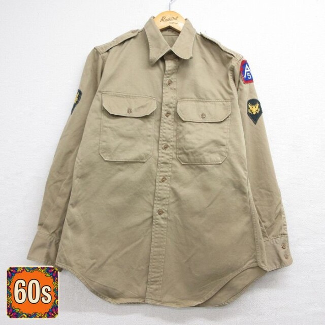 60s ミリタリーシャツ ベージュ メンズL相当 | 古着
