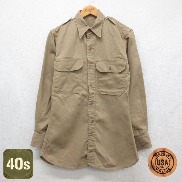 40s ミリタリーシャツ ベージュ メンズS相当 | 古着