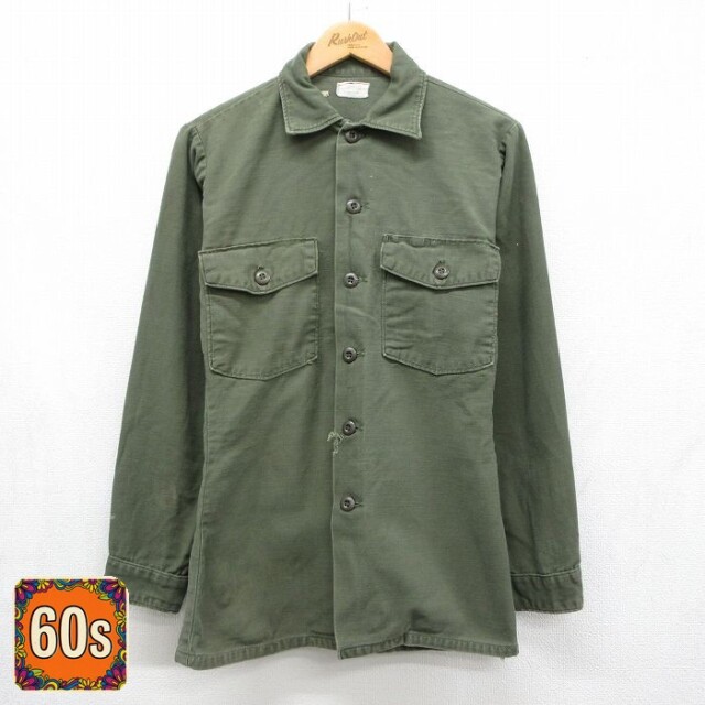 60s ミリタリーシャツ カーキ メンズM相当 | 古着
