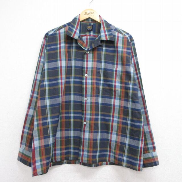 バンヒューセン 70s 長袖シャツ ネイビーチェック メンズXL相当 | 古着