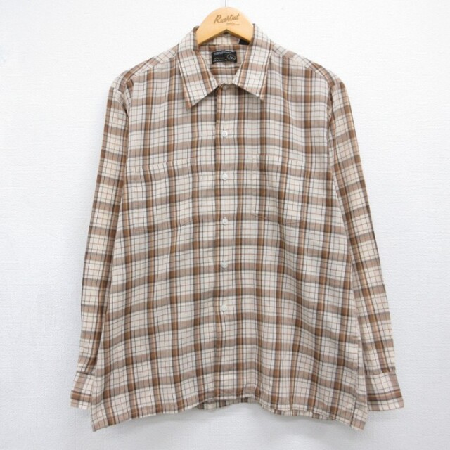 JCペニー 70s 長袖シャツ チェック ベージュ メンズL相当 | 古着