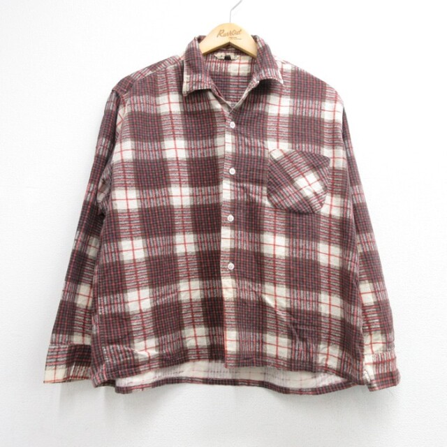 XL★古着 ブラウンチェ 長袖 ビンテージ シャツ メンズ 60年代 60s フランネル コットン オープンカラー チェック【spe】 26aug27