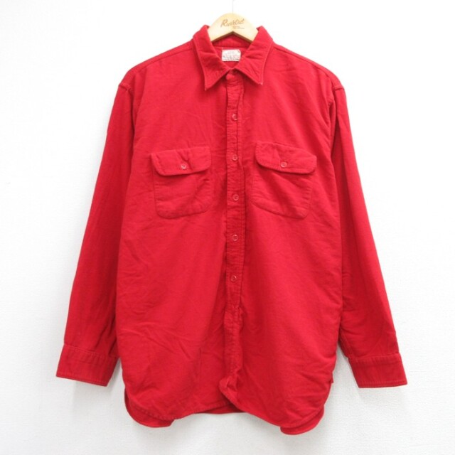 XL★古着 シアーズ Sears 長袖 ビンテージ シャツ メンズ 60年代 60s フランネル フラップポケット コットン レッド【spe】 26aug27