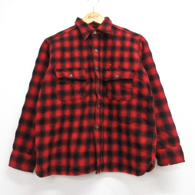 50s 長袖シャツ フラップポケット レッド メンズM相当 | 古着