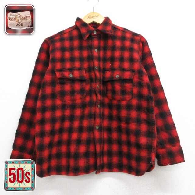 50s 長袖シャツ フラップポケット レッド メンズM相当 | 古着