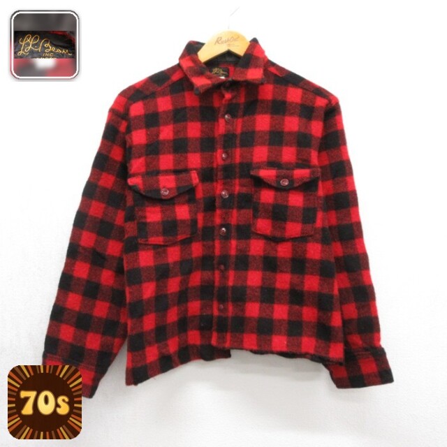 エルエルビーン 50s 長袖シャツ バッファローチェック レッド メンズL相当 | 古着