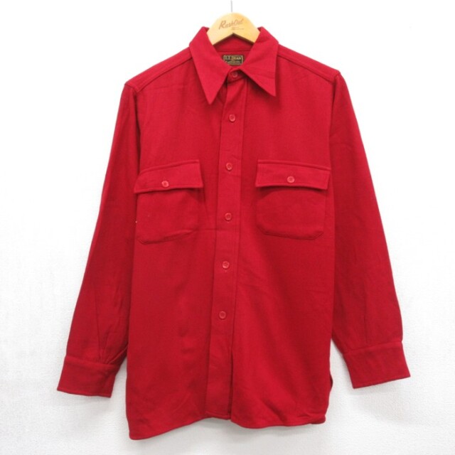 M★古着 L.L.Bean エルエルビーン 長袖 ビンテージ シャツ メンズ 40年代 40s フラップポケット ウール レッド【spe】 26sep30
