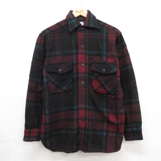 M★古着 ファイブブラザー 長袖 ビンテージ シャツ メンズ 50年代 50s CPO マチ付き ウール フラップポケット 開襟 レッド チェック【spe】 26sep30