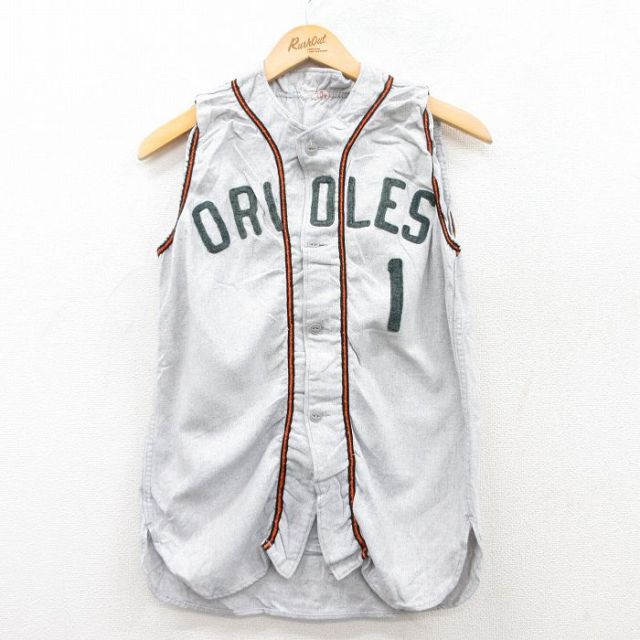 S★古着 ノースリーブ ビンテージ ベースボール シャツ メンズ 50年代 50s MLB ボルチモアオリオールズ グレー メジャーリーグ 野球 【spe】 25may10 中古 トップス