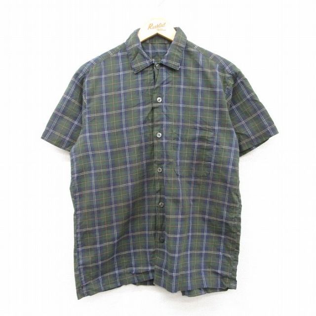M★古着 半袖 ビンテージ シャツ メンズ 70年代 70s 緑他 グリーン チェック 25may10 中古 トップス