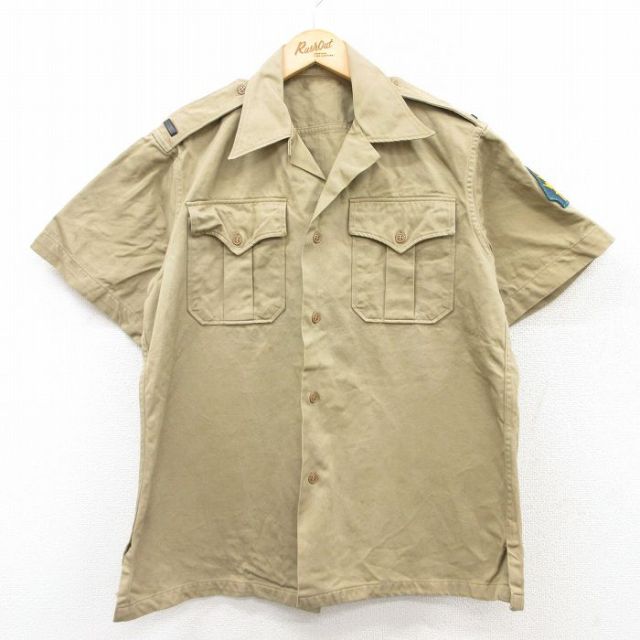 L★古着 半袖 ビンテージ ミリタリー シャツ メンズ 50年代 50s ベージュ カーキ 25may10 中古 トップス
