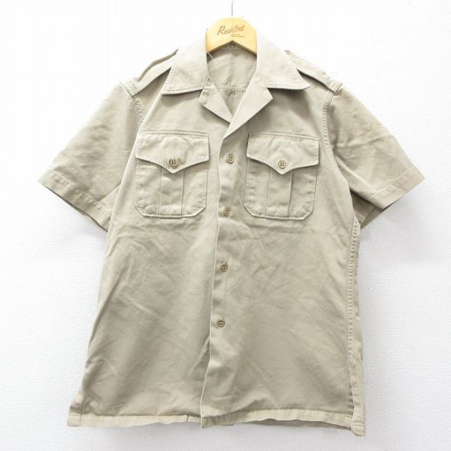 50s 半袖ワークシャツ 開襟 ベージュ メンズS相当 | 古着