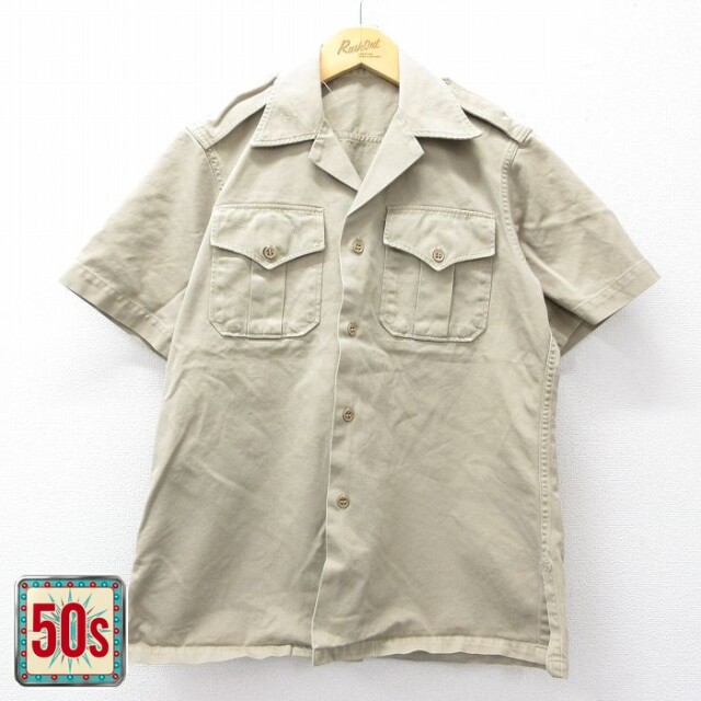 【20%OFF】50s 半袖ワークシャツ 開襟 ベージュ メンズS相当 | 古着