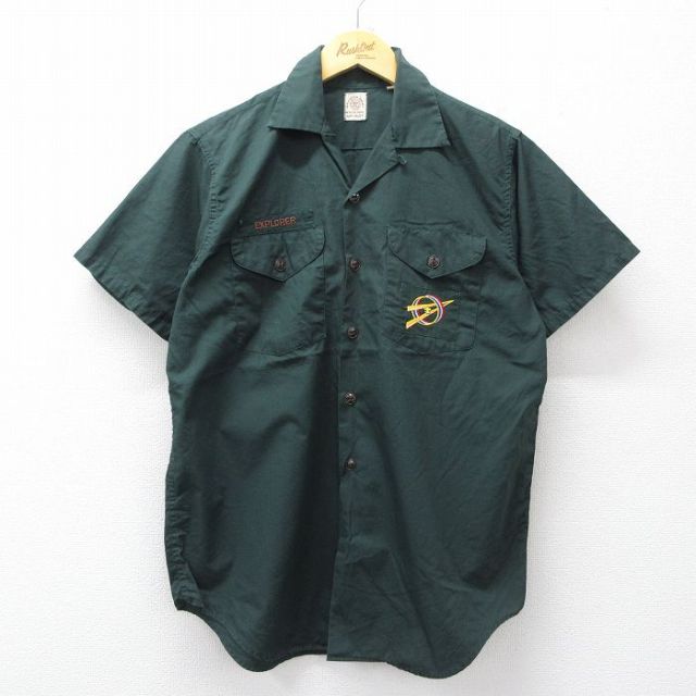 60s 半袖シャツ 開襟 ダークグリーン メンズM相当 | 古着