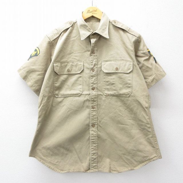 50s 半袖ミリタリーシャツ ベージュ メンズXL相当 | 古着