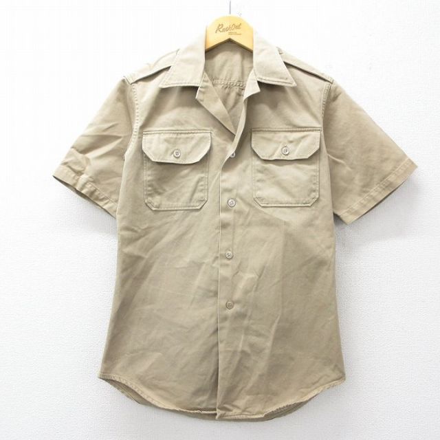 70s 半袖開襟シャツ ベージュ メンズS相当 | 古着