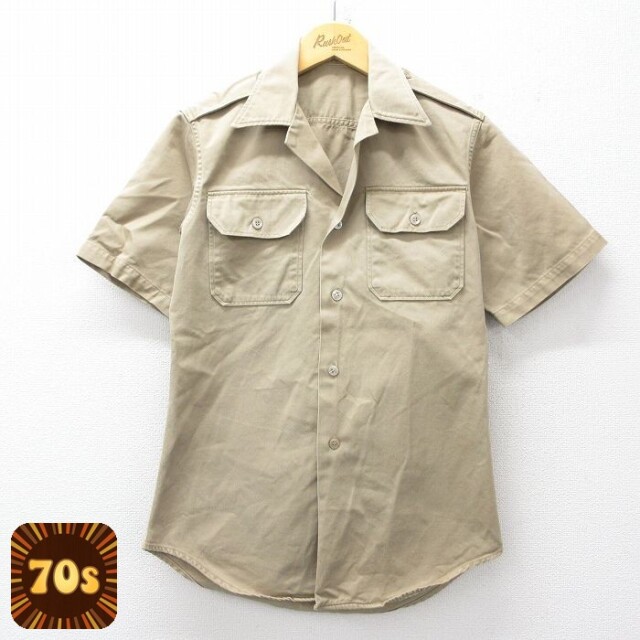 【20%OFF】70s 半袖開襟シャツ ベージュ メンズS相当 | 古着