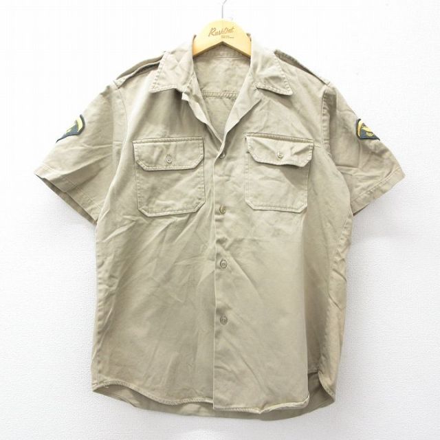 70s 半袖シャツ オープンカラー ベージュ メンズM相当 | 古着